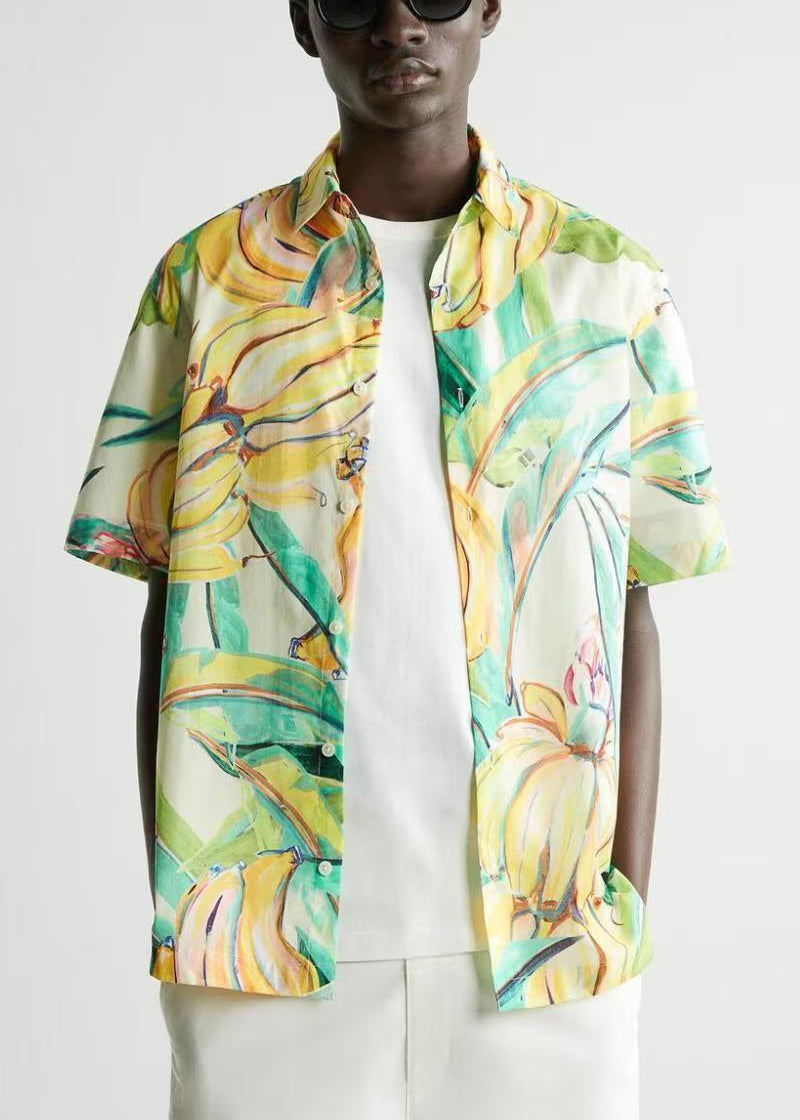 Print Button Cotton Shirts Peter Pan Collar Summer