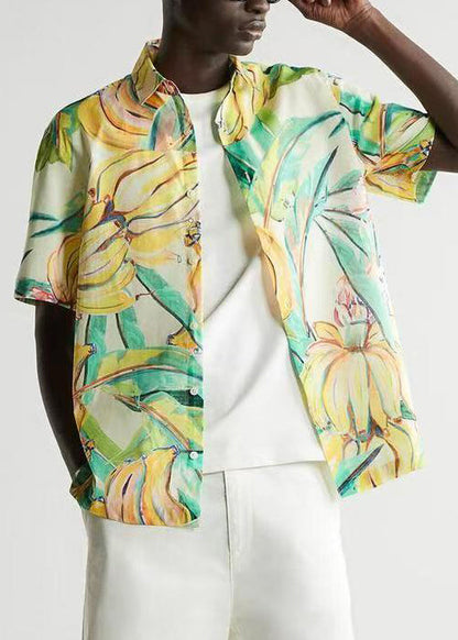 Print Button Cotton Shirts Peter Pan Collar Summer