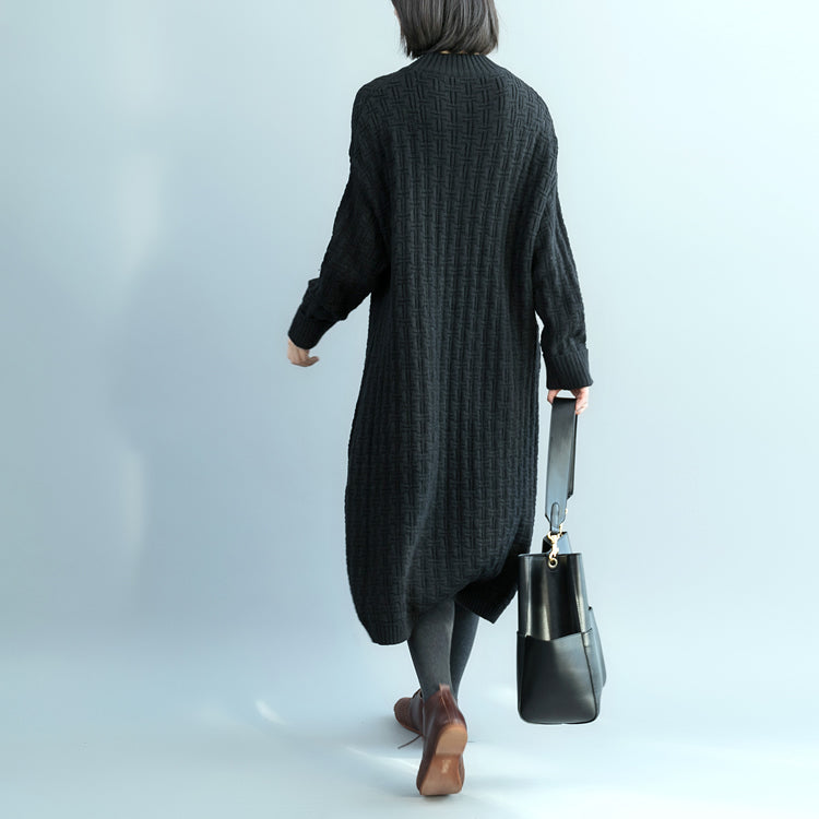 Pullover Sweater Dresses O Neck Black Oversized Knitted Dress