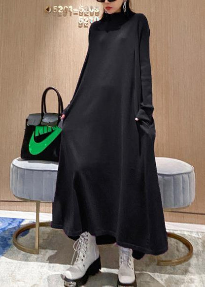 Pullover Black Sweater Outfits High Neck Large Hem Hipster Fall Knit Dress