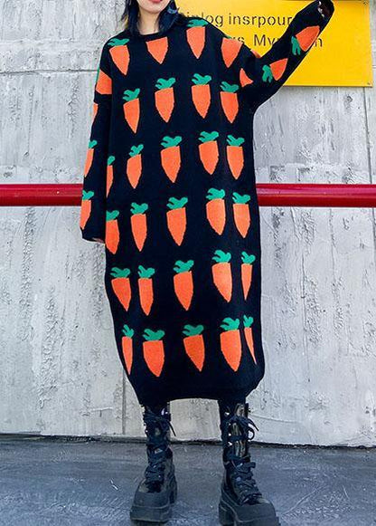 Pullover Black Print Sweater Weather Re O Neck Baggy Tejidos Knit Dresses