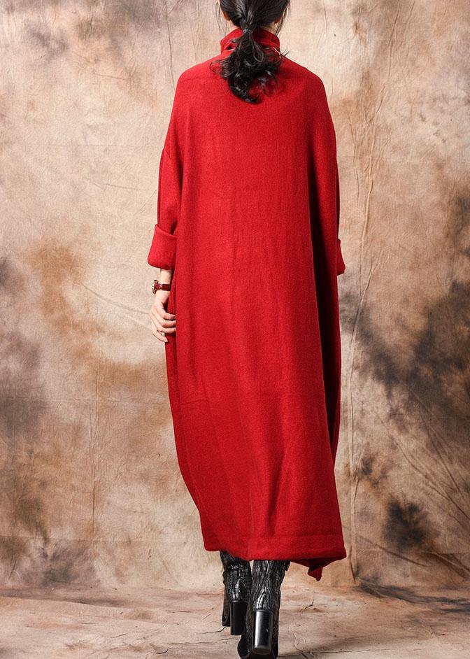 Pullover High Neck Sweater Dresses Red Hipster Knitted Tops Fall