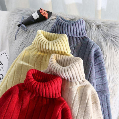 Pullover Red Clothes for One Big Pockets Loose Fitting High Neck Knitwear