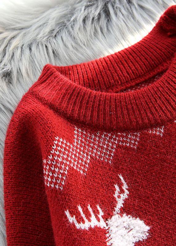 Pullover Red Knitted Blouse O Neck Thick Top