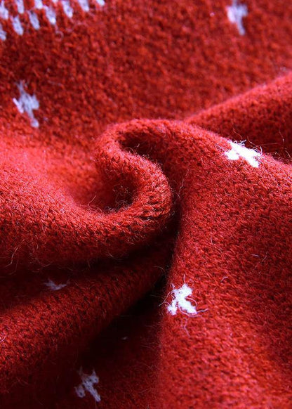Pullover Red Knitted Blouse O Neck Thick Top