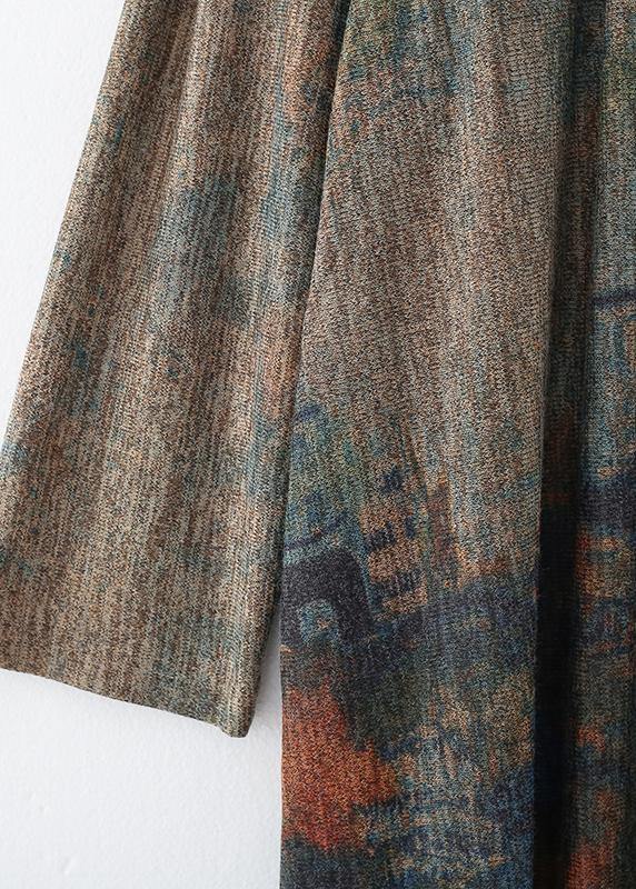 Pullover Stand Collar Sweater Fall Dresses Classy Green Print Baggy Knit Dress