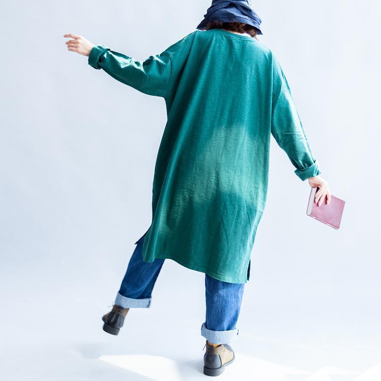 Pure Cotton Green Cat Print Oversized Dresses Causal Jumpers