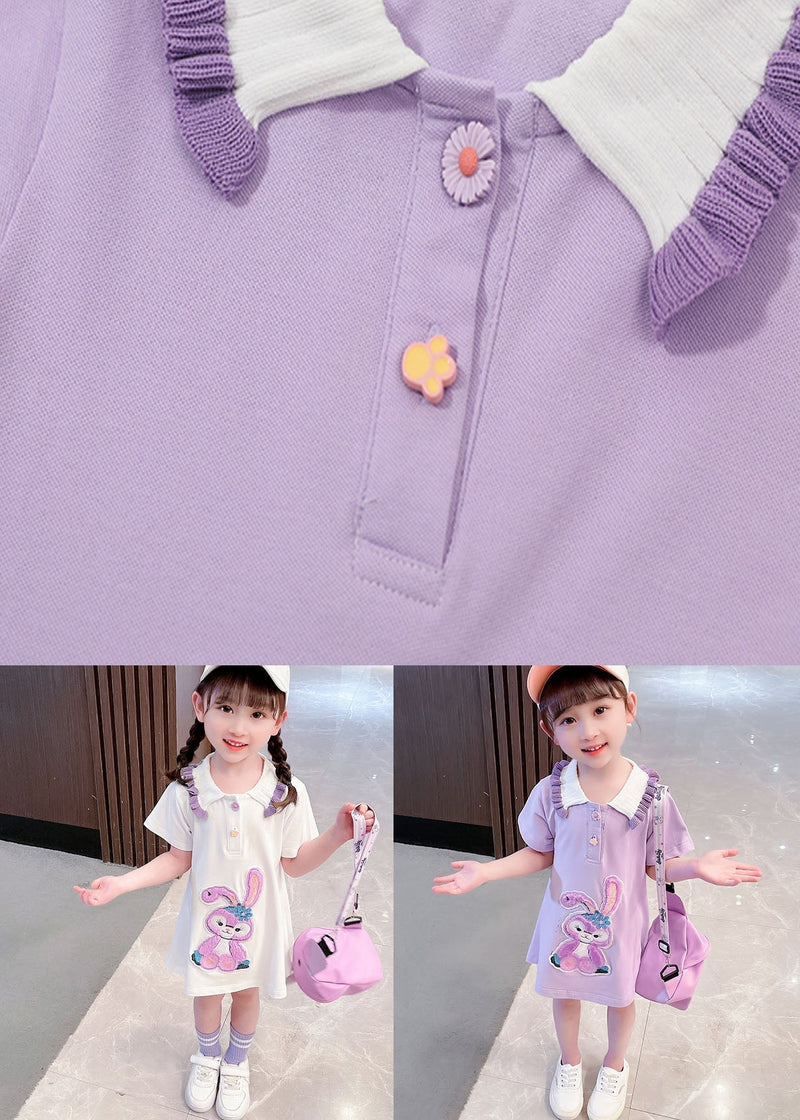 Purple Patchwork Cotton Baby Dress Ruffled Summer
