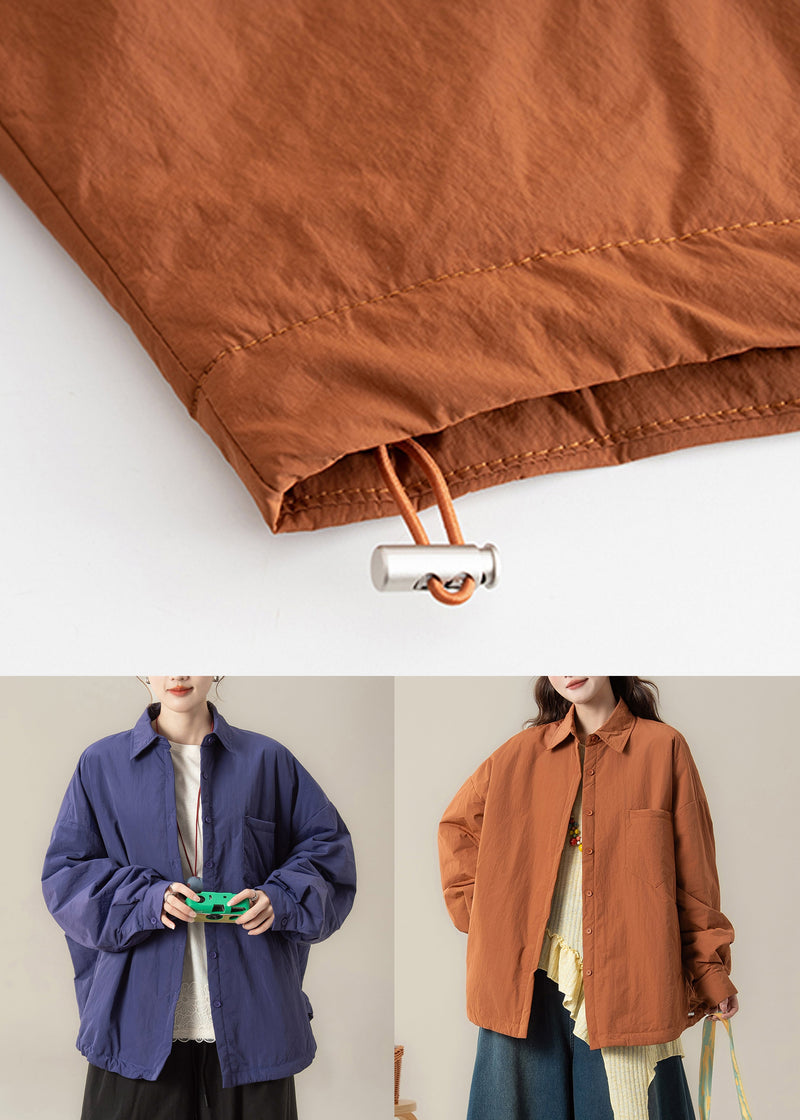 Purple Button Cotton Filled Shirt Coat Peter Pan Collar