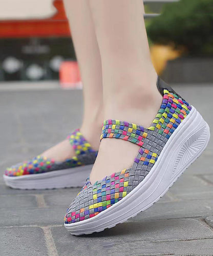 Purple Comfortable Knit Fabric Splicing Wedge Shoes Soolinen Shoes-20251