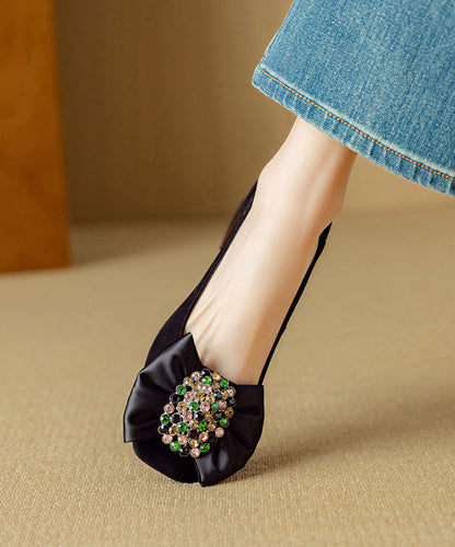 Purple Chunky Suede Bow Zircon Splicing Penny Loafers