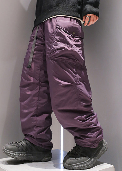 Purple Drawstring Duck Down Pants Elastic Waist Winter