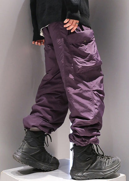 Purple Drawstring Duck Down Pants Elastic Waist Winter