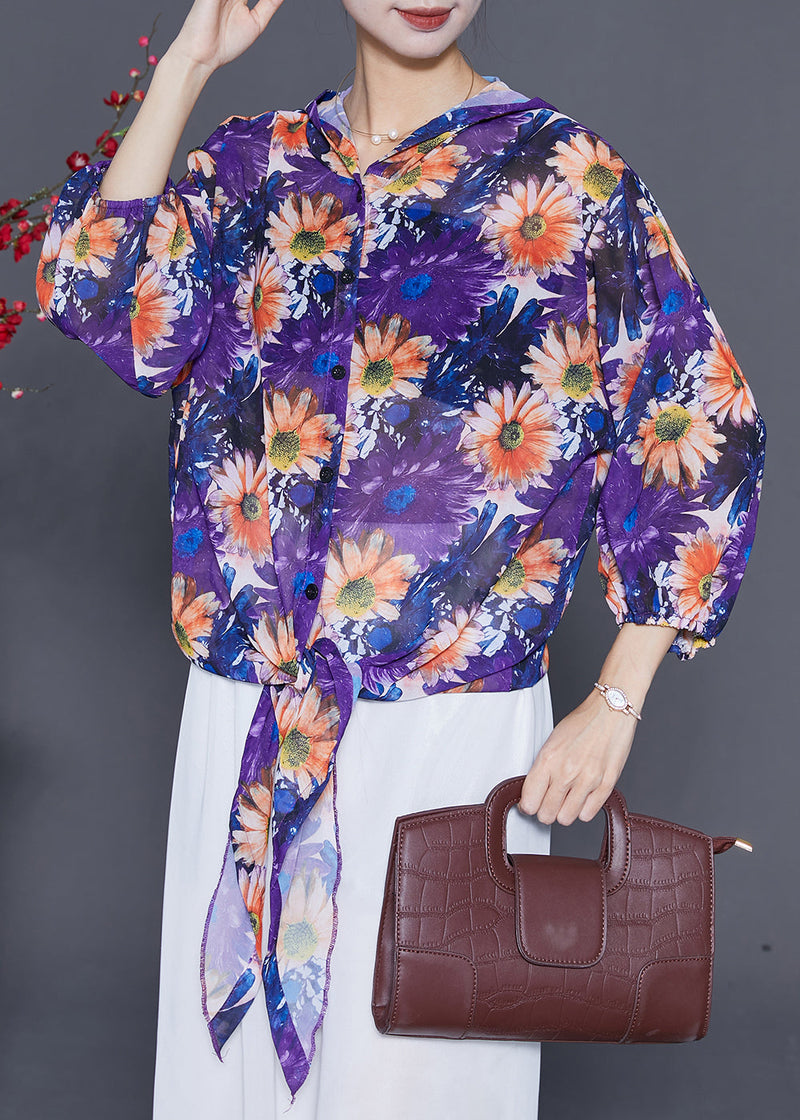Purple Chiffon Upf 50+ Shirt Top Hooded Summer