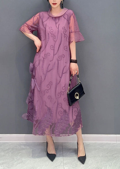 Purple Tulle Long Dress Print Summer