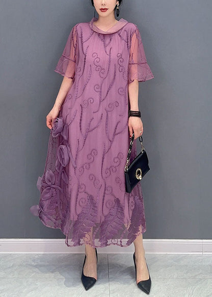 Purple Tulle Long Dress Print Summer