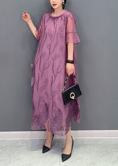 Purple Tulle Long Dress Print Summer