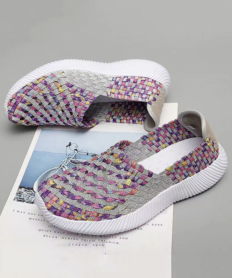 Purple Knit Fabric Flat Shoes Handmade Splicing Soolinen Shoes-20251