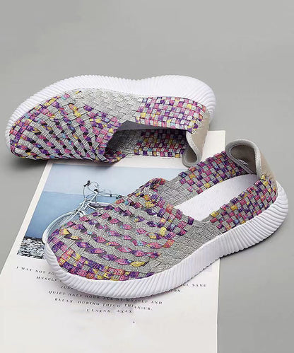 Purple Knit Fabric Flat Shoes Handmade Splicing Soolinen Shoes-20251