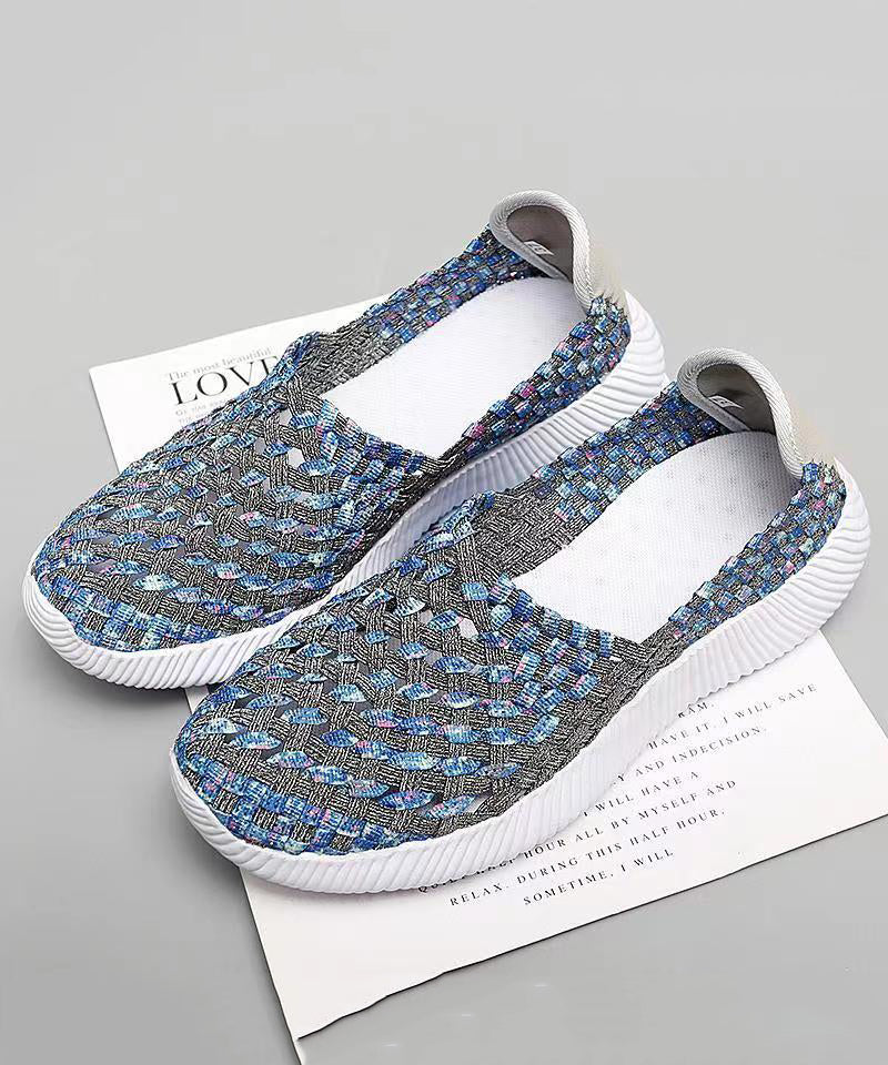 Purple Knit Fabric Flat Shoes Handmade Splicing Soolinen Shoes-20251