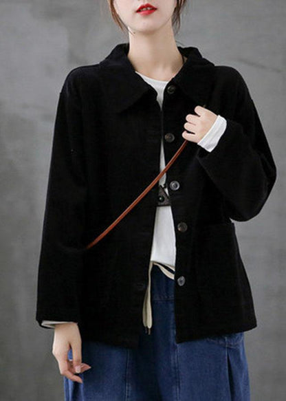 Blue Loose Pockets Shirt Top Long Sleeve Corduroy Coat