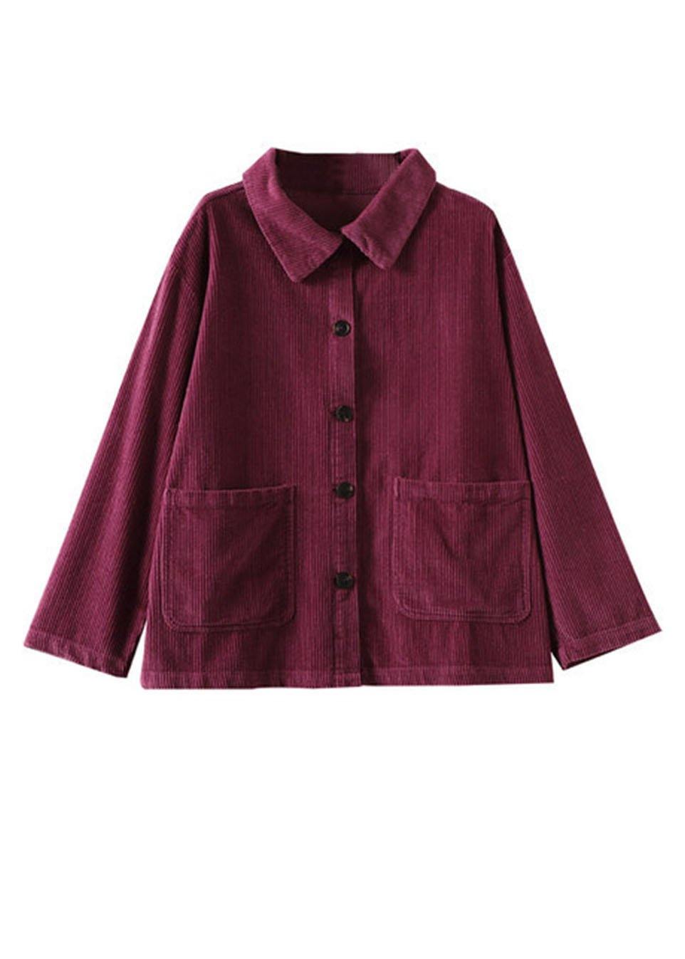 Rose Loose Pockets Shirt Top Long Sleeve Corduroy Coat