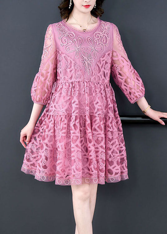 Purple Patchwork Tulle Dress Embroideried O-neck Summer
