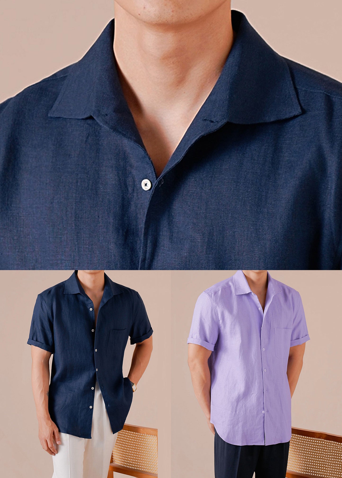 Purple Pockets Cotton T Shirts Peter Pan Collar Short Sleeve
