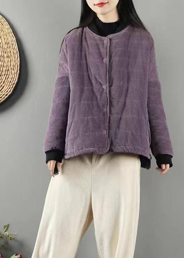 Purple Pockets Patchwork Fine Cotton Filled Coats Winter