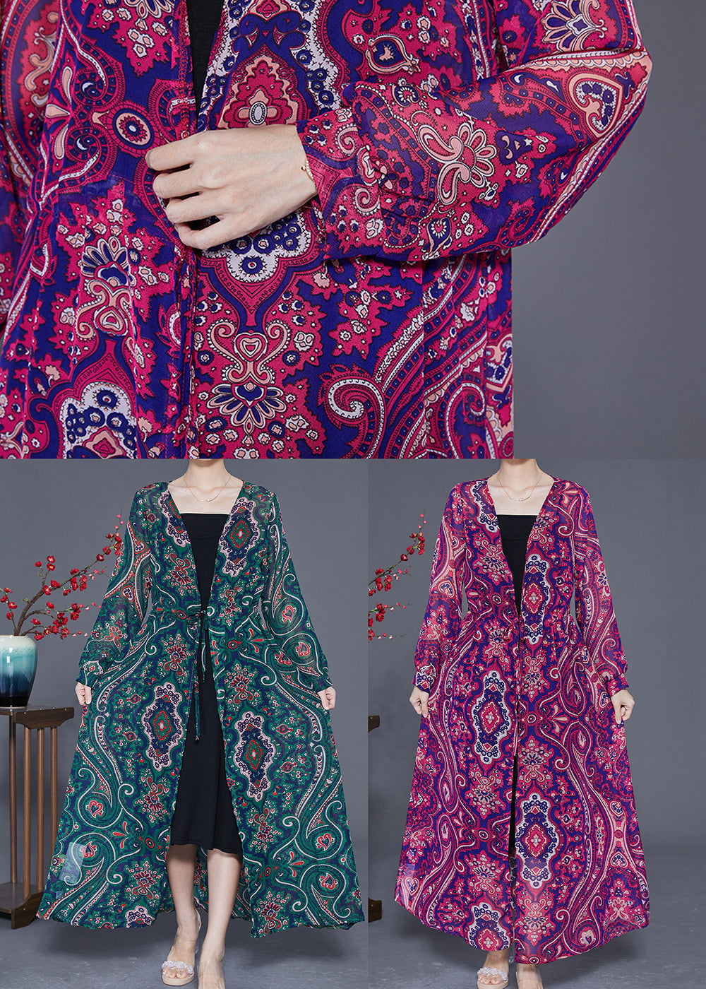 Purple Print Slim Fit Chiffon Upf 50+ Long Cardigan Summer