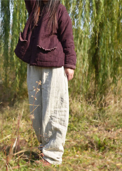 Purple Red Pockets Fine Cotton Filled Winter Coats