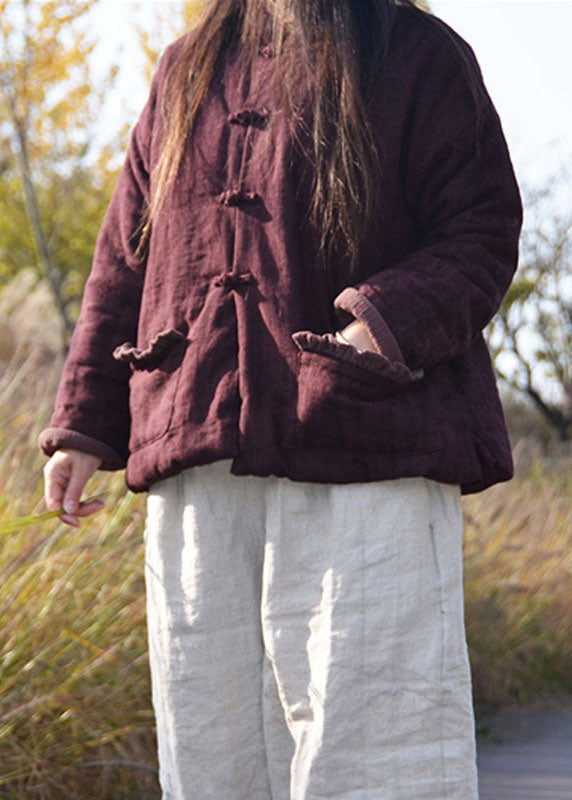 Purple Red Pockets Fine Cotton Filled Winter Coats