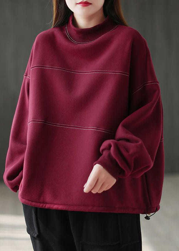 Purple Red Thick Warm Fleece Sweatshirts Top Winter