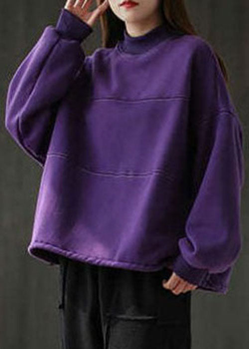 Purple Red Thick Warm Fleece Sweatshirts Top Winter