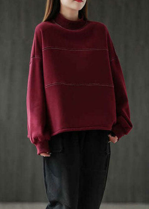 Purple Red Thick Warm Fleece Sweatshirts Top Winter