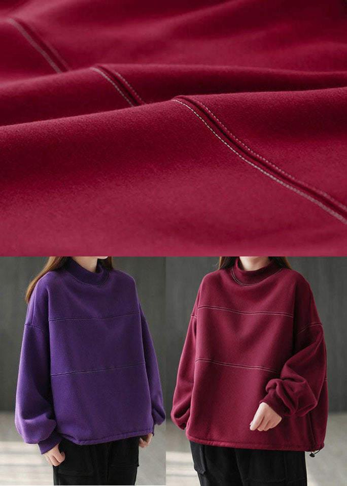 Purple Red Thick Warm Fleece Sweatshirts Top Winter