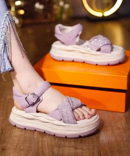 Purple Sandals Platform Faux Leather Diy Splicing Zircon Buckle Strap