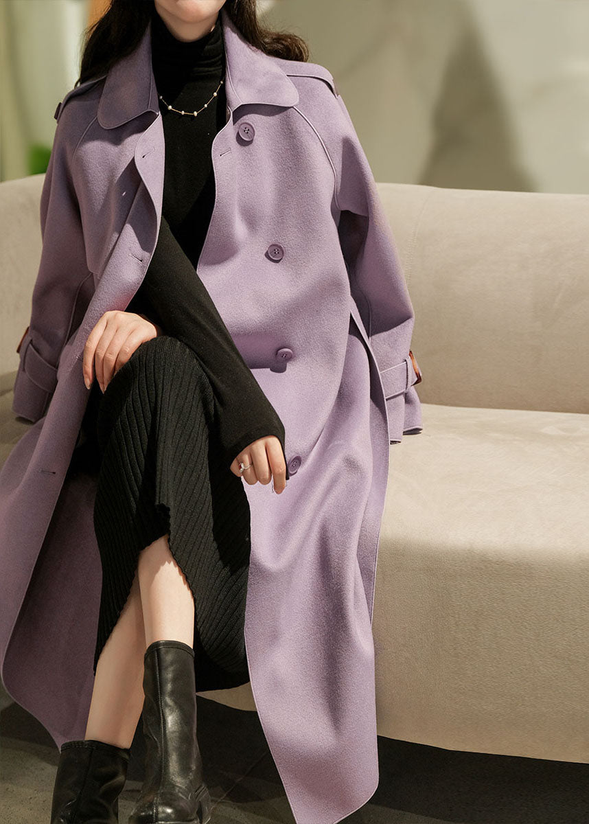 Purple Color Woolen Trench Coats Peter Pan Collar Winter