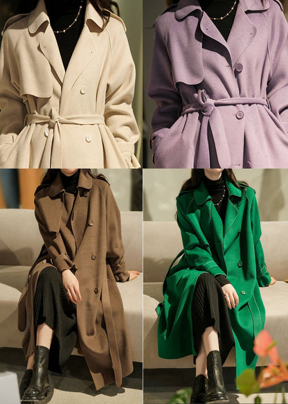 Purple Color Woolen Trench Coats Peter Pan Collar Winter