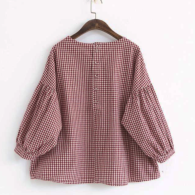 French Yellow Plaid Cotton Fine Sewing Asymmetric Clothing Blouse