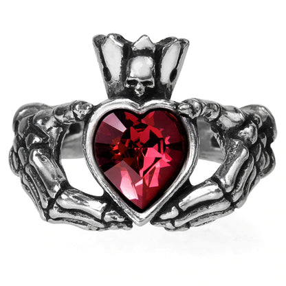 Claddagh by Night Red Crystal Heart Ring by Alchemy Gothic