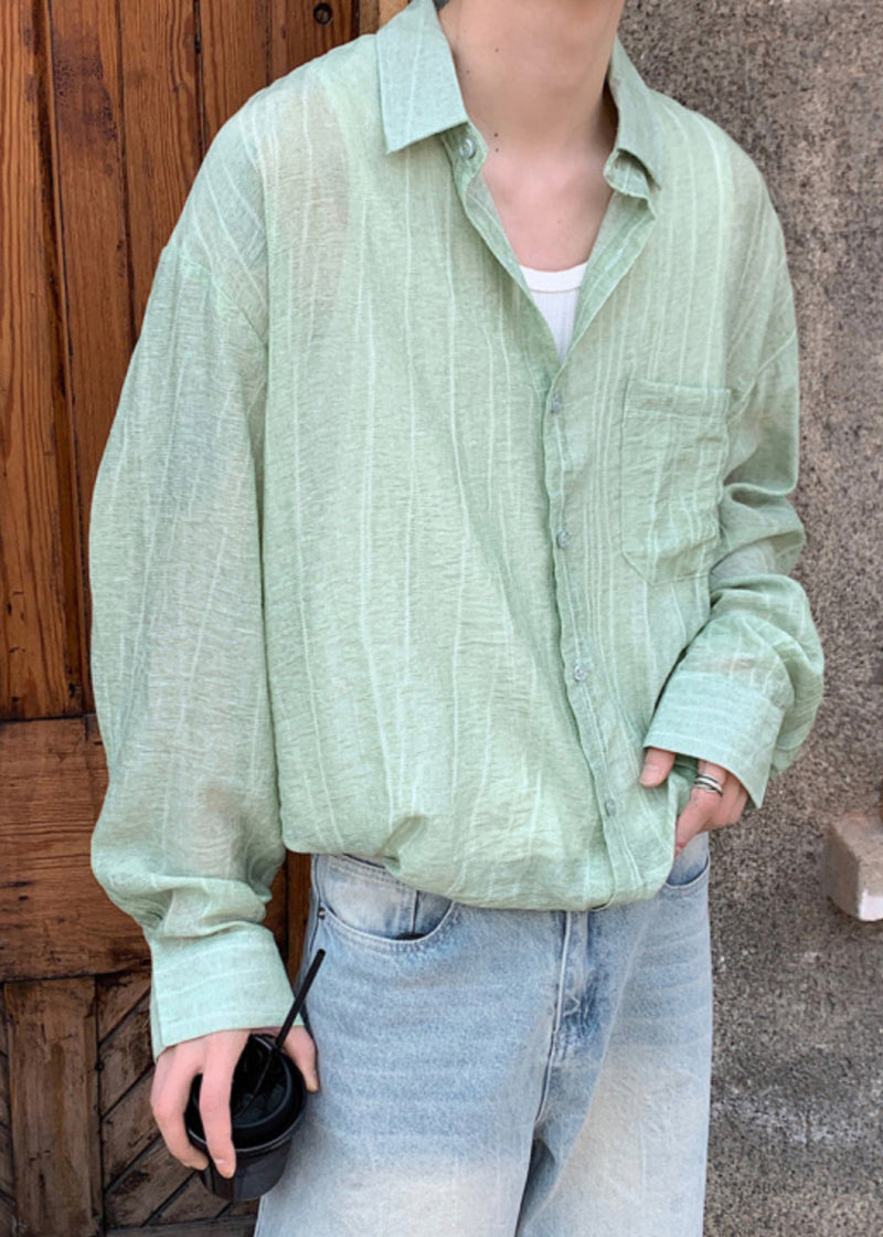 Red Button Pockets Cotton Shirts Peter Pan Collar Spring