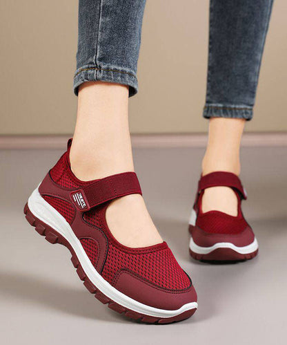 Red Comfy Splicing Buckle Strap Flat Feet Shoes