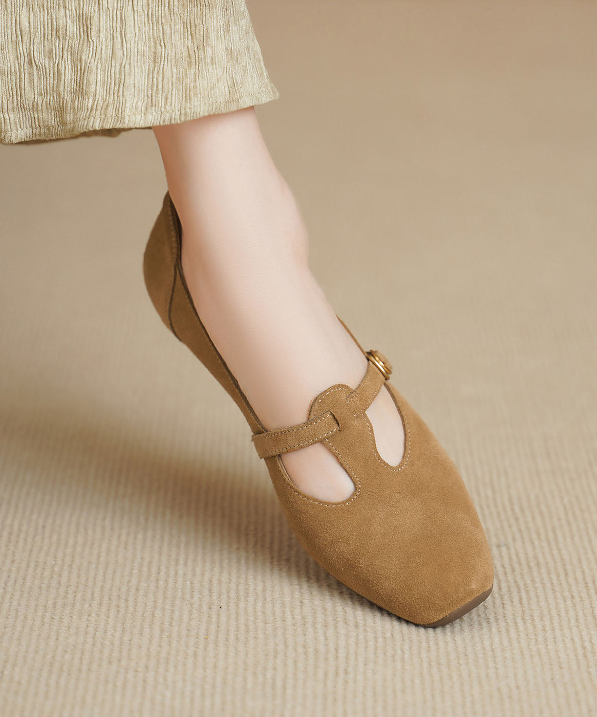 Red Chunky Heel Shoes Suede Splicing Square Toe