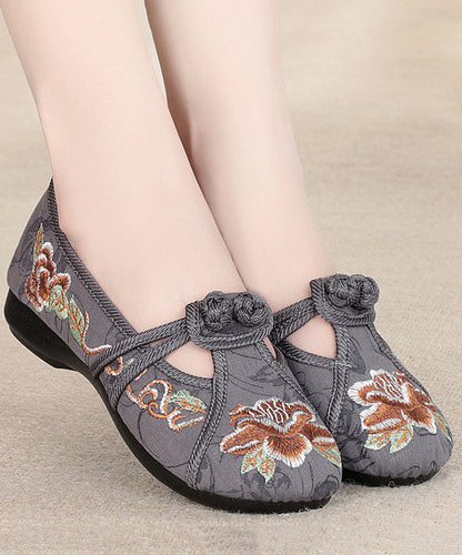 Red Flat Shoes Cotton Fabric Embroidery Splicing
