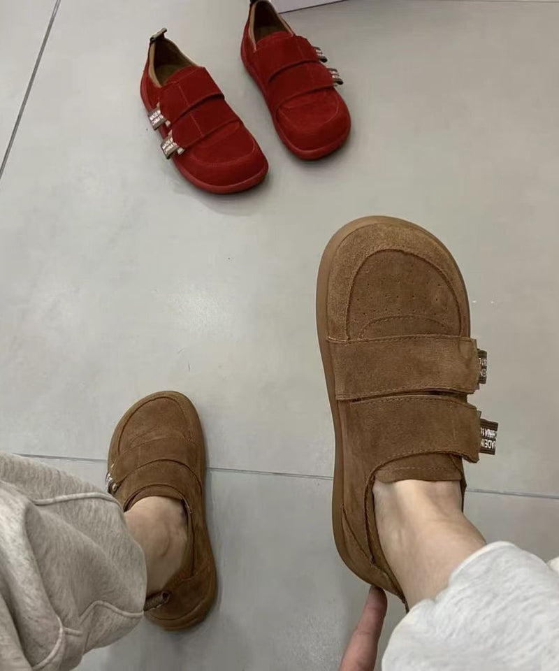 Red Flats Suede Splicing Velcro Strap for