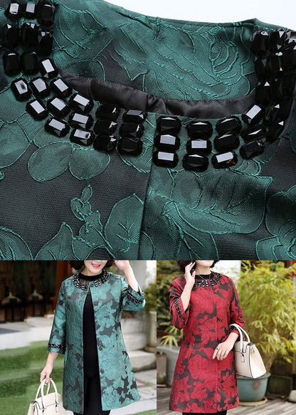 Red Jacquard Spandex Coat Outwear O-neck Bracelet Sleeve