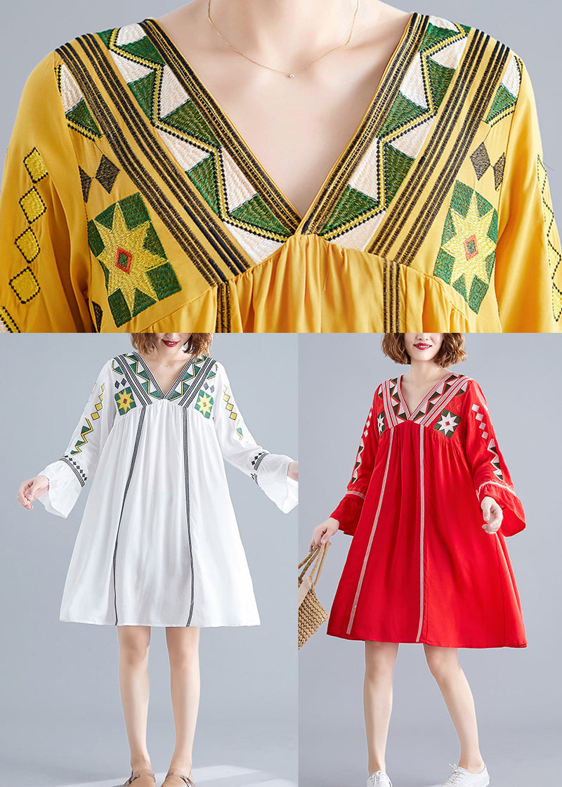 Red Loose Beach Dresses Wrinkled Flare Sleeve