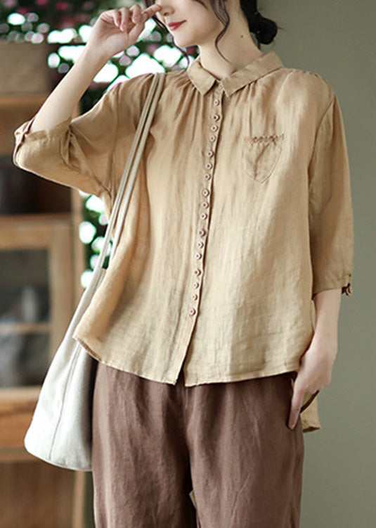 Red Low High Design Linen Shirt Half Sleeve
