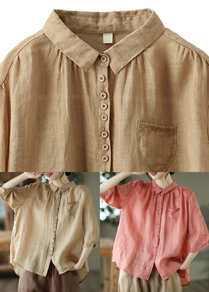 Red Low High Design Linen Shirt Half Sleeve